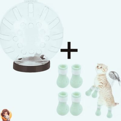 CASQUE ET BOTTES DE TOILLETTAGE ANTI GRIFFURES POUR CHAT